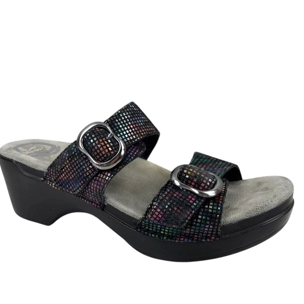 DANSKO Sophie Black Stained Glass Leather Slide Sandals, Women's size US 7.5